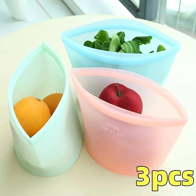 Conteneurs alimentaires en Silicone, sacs de rangement réutilisables, ensemble de sacs à fermeture éclair étanches pour réfrigérateur et congélateur, conservation de la fraîcheur, organisateur de cuisine, 1/3 pièces 1