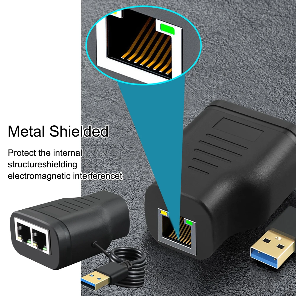 1 To 2 Extender PVC Ethernet Splitter Converter Socket Connector RJ45 Network Adapter with USB Power Cable For Cat5 Cat5e Cat6