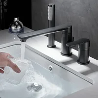 ก๊อกน้ําอ่างอาบน้ํา 3 หลุมทอง/สีดํา/Chrome อ่างล้างหน้าแบบแพร่หลายพร้อมหัวฝักบัวมือ Hot & Cold Control ก๊อกน้ําห้องน้ํา 1