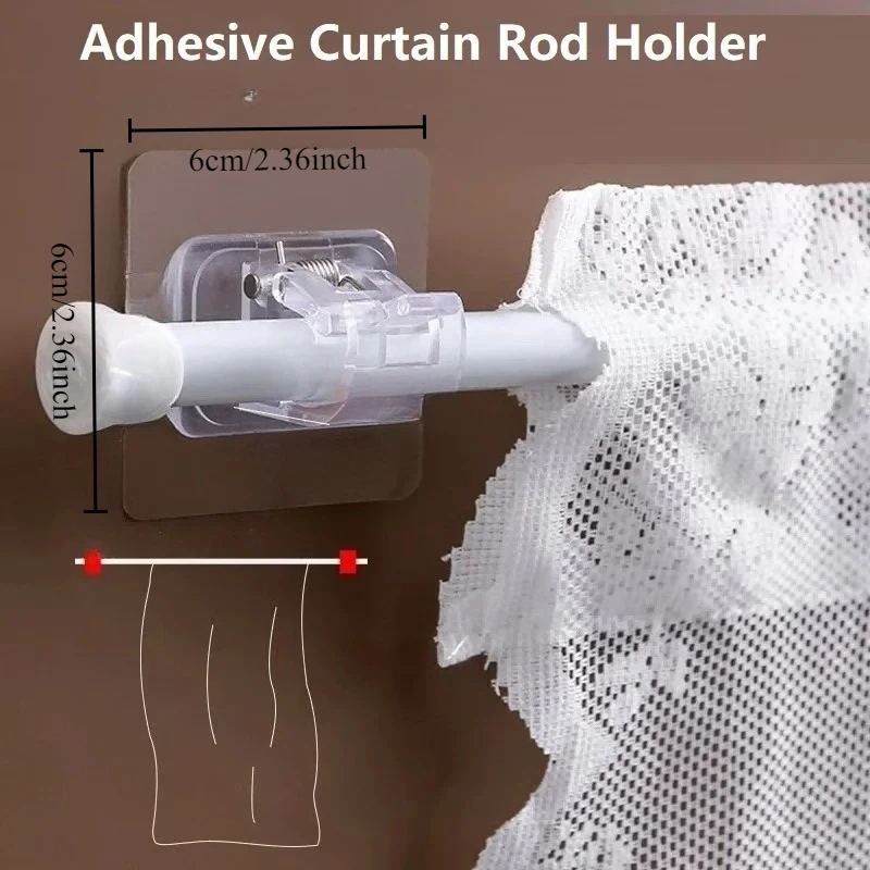 2pcs Curtain Rod Hook Punching-free Curtain Rod Rack Household Wall-mounted Bracket Clip Door Telescopic Hooks