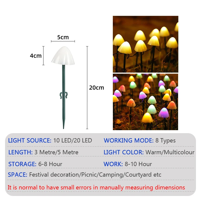 LED solar Mushroom Lawn Lamp Solar light Led landscape lighting Outdoor Waterproof 8-mode Fairy Path Landscape Lamp Courtyard Terrace Garden Decorative Light String