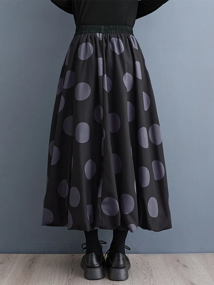 2025 Sping Autumn Polka Dot Print Vintage High Waist Puffy Skirt Women Plus Size Fashion Loose Casual Long Skirts Clothing