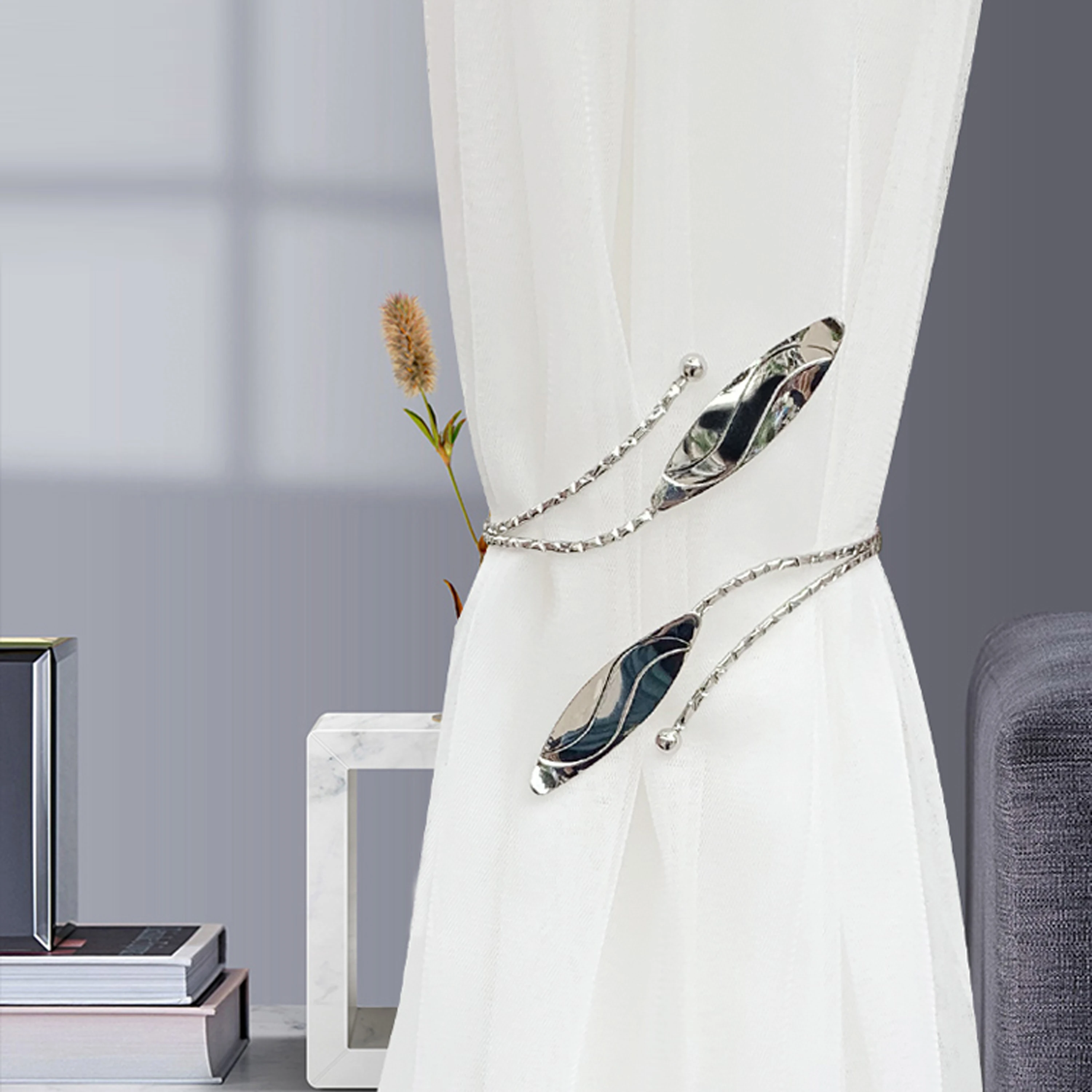 2pcs Modern Minimalist Metal Gold/Silver Decorative Leaf Type Curtain Tiebacks For Bedroom Living Room Curtains curtain accessories curtain tiebacks