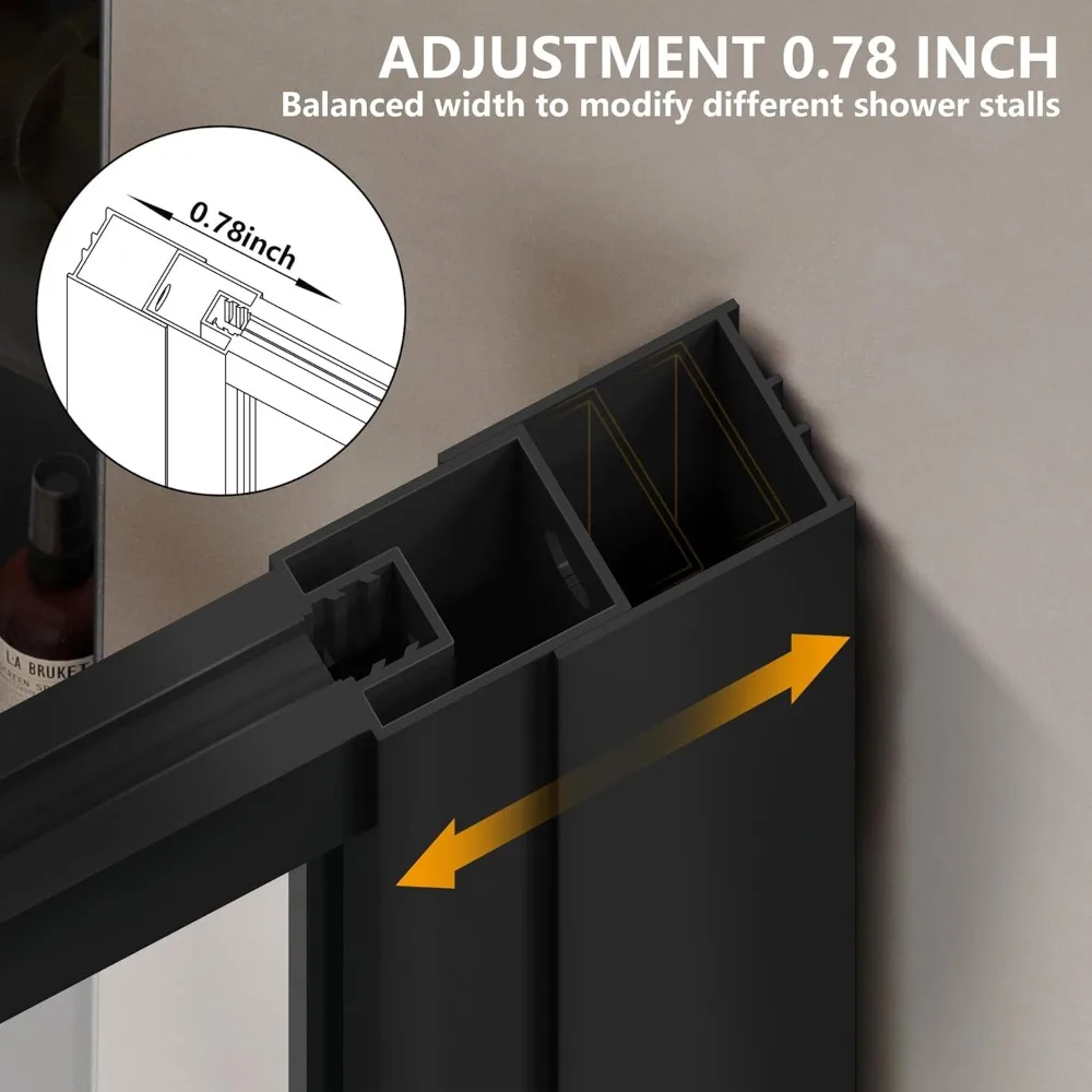 Shower Semi-Framed Glass Panel, Shower Screen, 5/16" (8mm) Tempered Glass Shower Door, Fit for Walk-in Bathroom, Matte Black 4