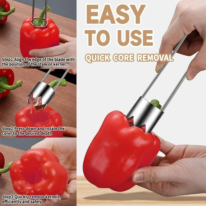 304 Stainless Steel Fruit Corer, Dishwasher Safe Kitchen Gadget for Easy Coring of Pepper, Apple, Tomato, Safe & Efficient Tool