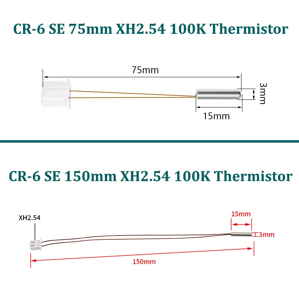 Sensor de Temperatura do Termistor Hotend para Impressora 3d 100k Cr6 se Xh2.54 Comprimento 75 mm 150 mm Pcs Pcs - Imagem 4