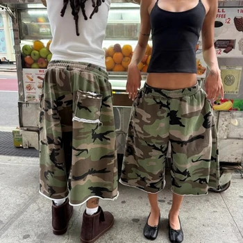 Y2K Casual Fashion Camo Shorts Camouflage Printing Pocket Burr Sweatshorts Hip Hop Harajuku Streetwear Men Women Wide Leg Pants 1