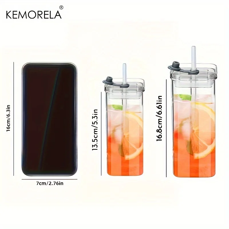 Stainless Steel Cups Whiskey Glass Drinking Glasses Set Crystal Glass Cup Bubble Glass Cup Square Glass Mug Double Wall Glass Mug 4/6PCS Portable Drinking Cups 380ml/500ml Heat Resistant Glass with Lid and Straw Suitable for Iced Coffee Juice Milk