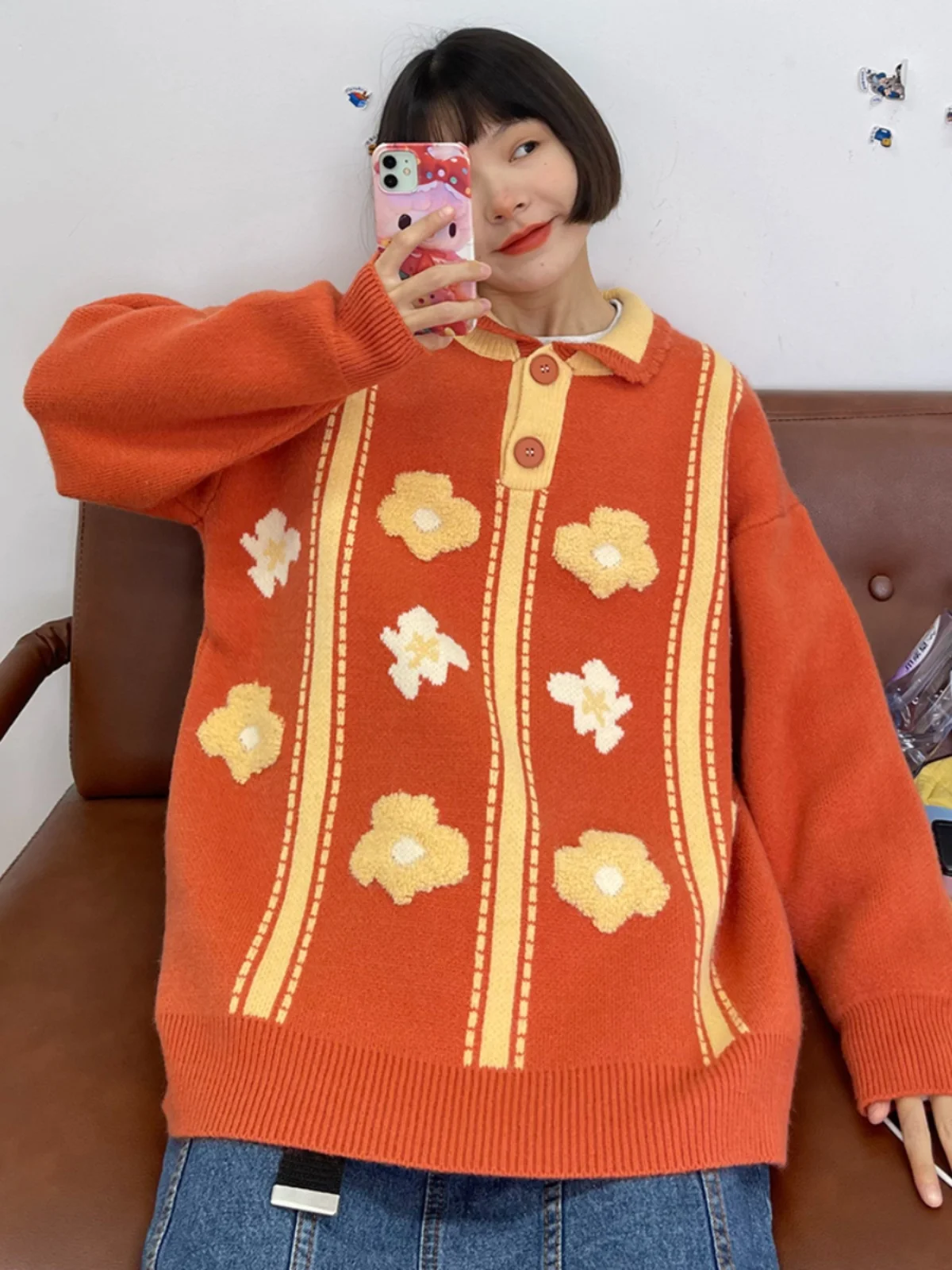 little-flower-neck-sweaters-for-women-2023-autumn-winter-new-loose-fit-bf-japanese-literature-retro-knitwear-trend