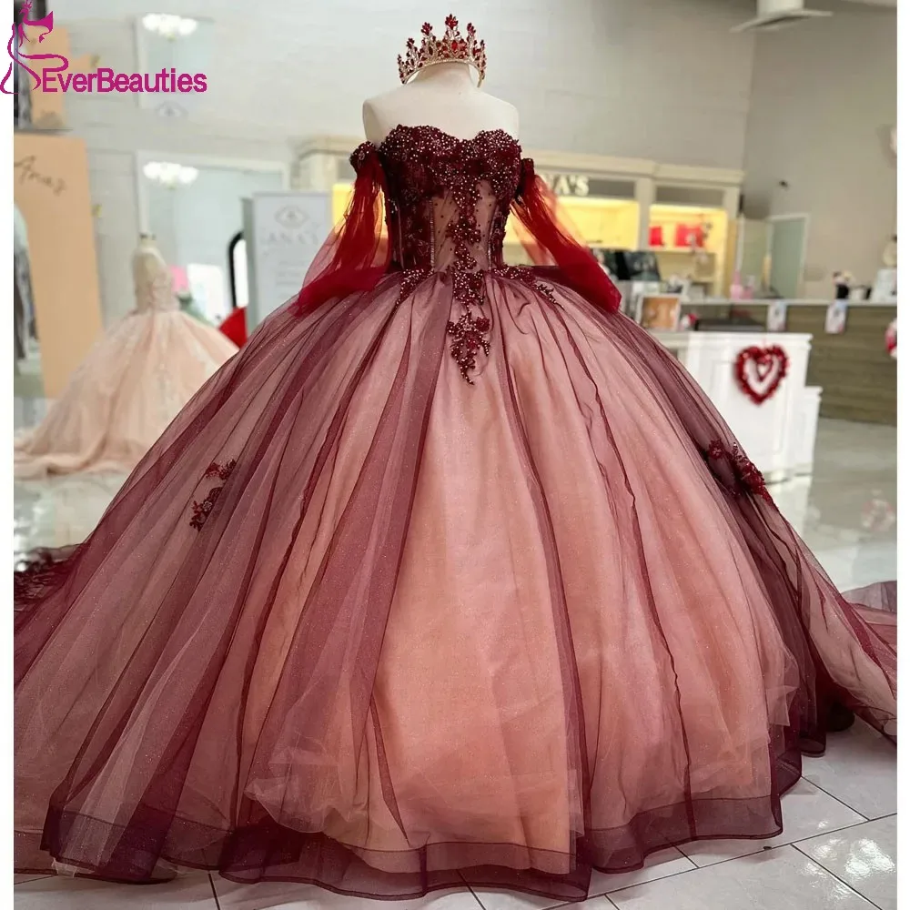 

Tulle Appliques Quinceanera Dress Long Sleeves Vestidos De 15 Quinceañera for Sweet 15 Dress Ball Gown Women Prom Party Dress