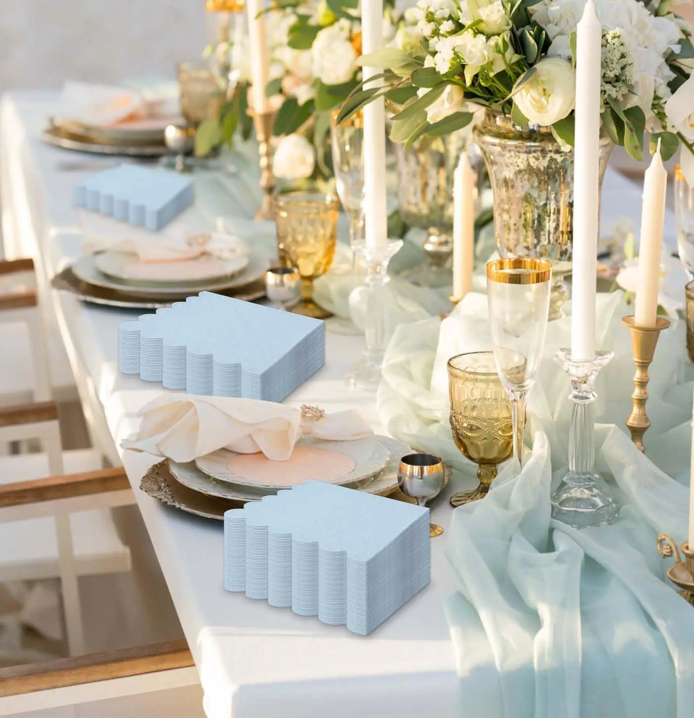 50-300PCS Scalloped Napkins Dusty Blue Paper Napkins Disposable Party Napkin Beverage for Wedding Babyshower 5x5Inch paper napkins disposable paper napkins