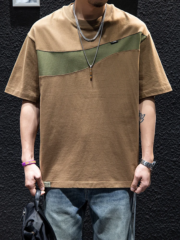 

2024 Men's Patchwork T-shirt Cotton Solid Color T Shirt Men Causal O-neck Basic Tshirt Male High Quality Classical Tops B99