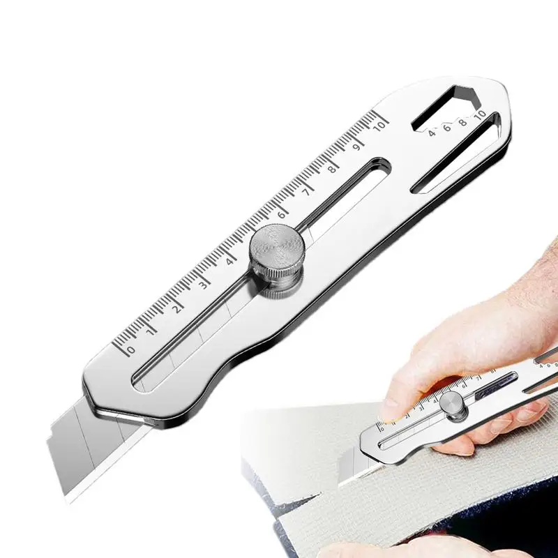 

6-in-1 Multifunctional Utility Knives Stainless Steel Box Cutter Retractable 18mm Wide Heavy-Duty Paper Cutter For Home Use