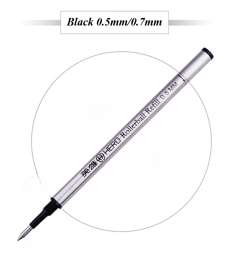 HERO 0.5/0.7mm 블랙 메탈 비드 펜 코어 시그니처 펜 워터 펜 교체 코어 나선형 패턴 유니버설 펜 코어 퓨어 블랙