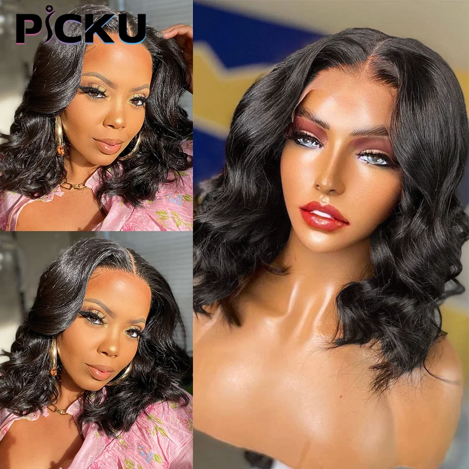 Loose Body Wave Short Bob Wig 13x4 Transparent Lace Frontal Wigs For