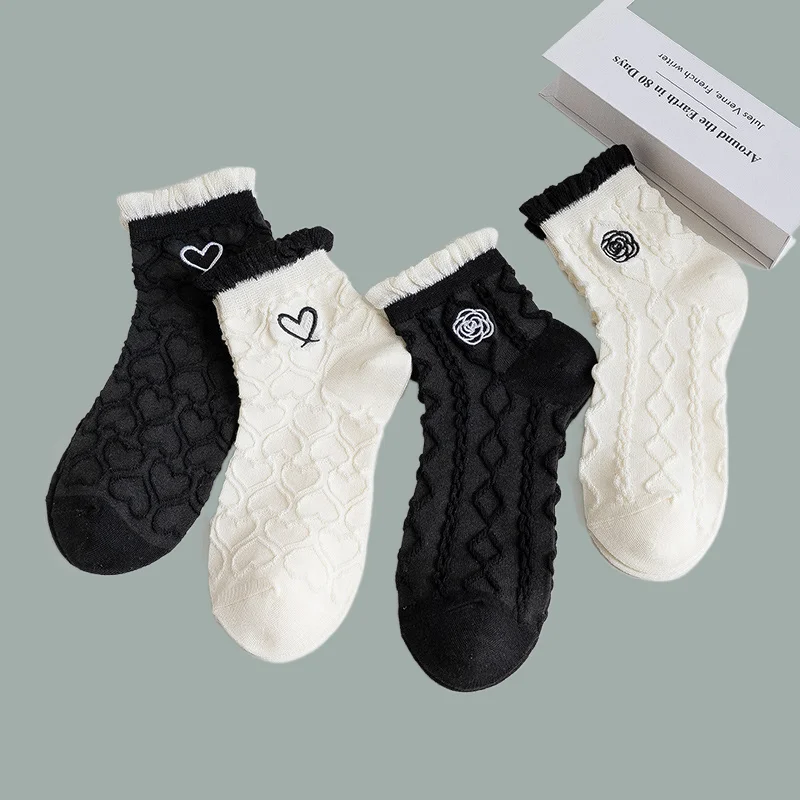 

4/8 Pairs 2024 New High Quality Women's Invisible Socks College Style Boat Socks Contrast Color Plaid Striped Socks