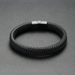 Men's Black PU Leather Magnetic Bracelet - A Stylish Accessory Evoking Maturity and Elegance (Black)