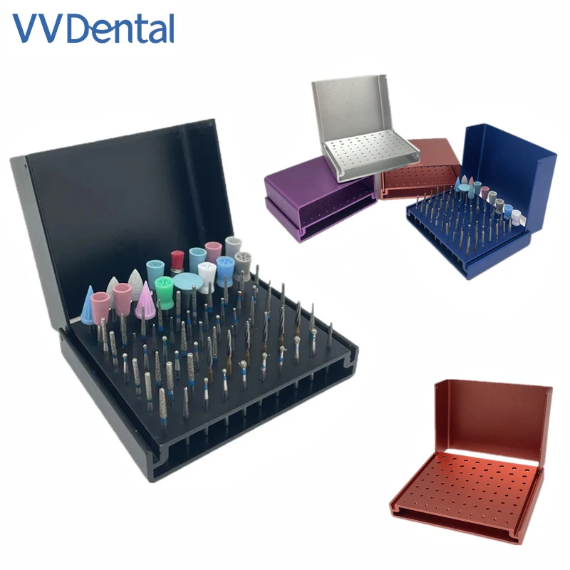 

VVDental 76 Holes Dental Burs Holder Endo Box Aluminium Cleaning Stand Autoclave Sterilizer High/Low Speed Disinfection Case Den