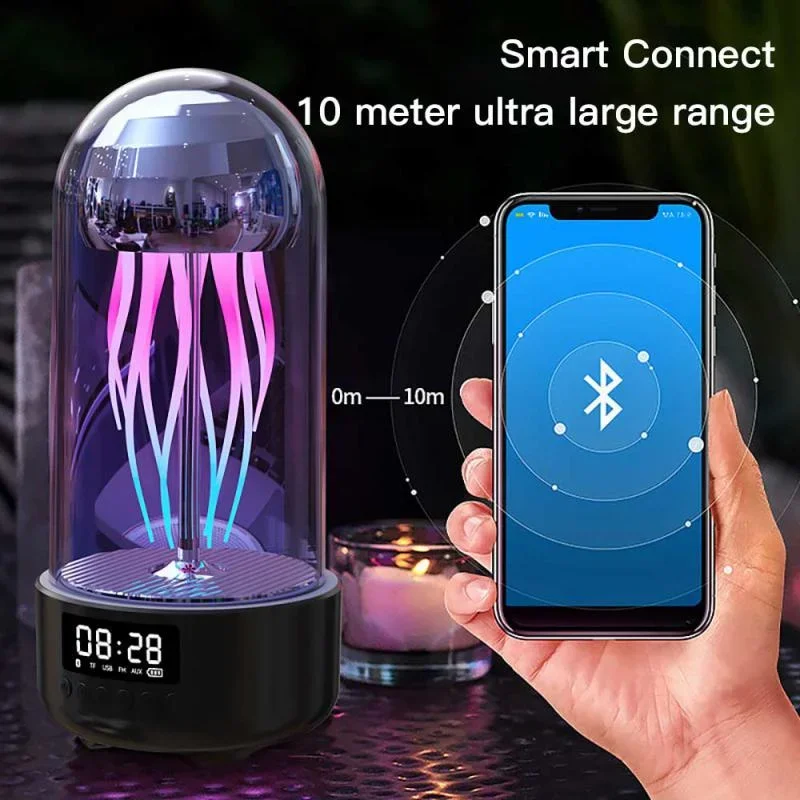 Portable Creative Color Jellyfish Lamp Bluetooth Speaker HiFi Stereo Subwoofer Speaker Smart Decorative Clock Bluetooth Speakers