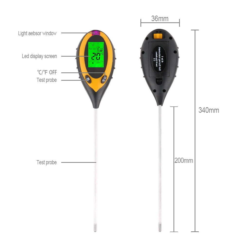 4 in 1 Portable LCD Digital Electrical PH Thermometer Plant Soil Moisture Meter KCB-300