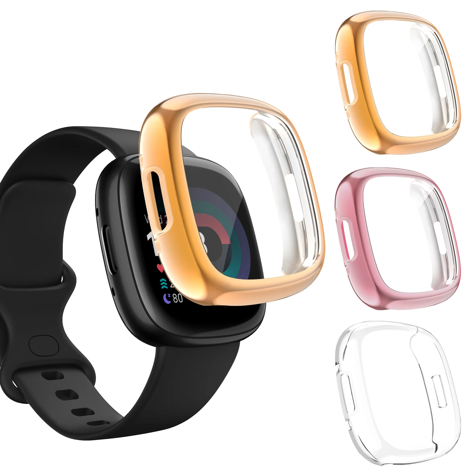 Weichen TPU Voll Abdeckung Fall Für Fitbit Versa 2/Versa 3/Versa 4 Screen Protector Fall Überzogene Stoßstange abdeckung Für Fitbit Gefühl 2/Gefühl