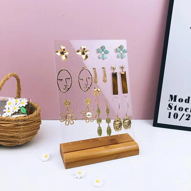 

Solid Wood Base Acrylic Earrings Display Board Black Transparent Earrings Display Jewelry Storage Rack