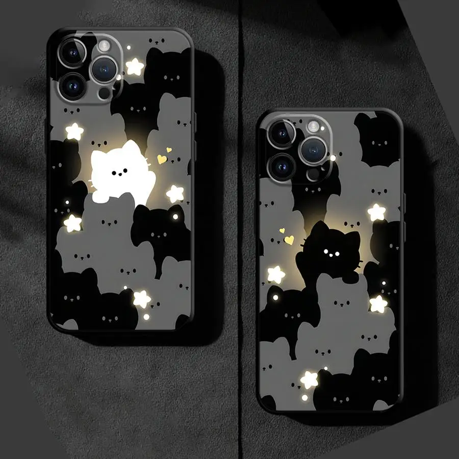 Cartoon Cat and Dog Matte Black Soft Phone Case