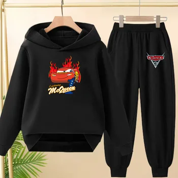 Children Coat 2 Piece Set 3-12 Age Boy Girl Racing Car Hoodie+Trousers Pullover Hooded Autumn Winter Outdoor Leisure Sportswear 1