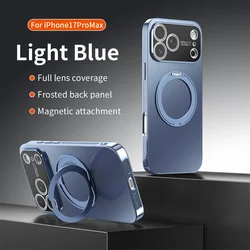 Magnetic Rotating Foldable Stand Phone Case with Lens Protection and Solid Color Cover - iPhone 18 Pro Max (Light Blue)