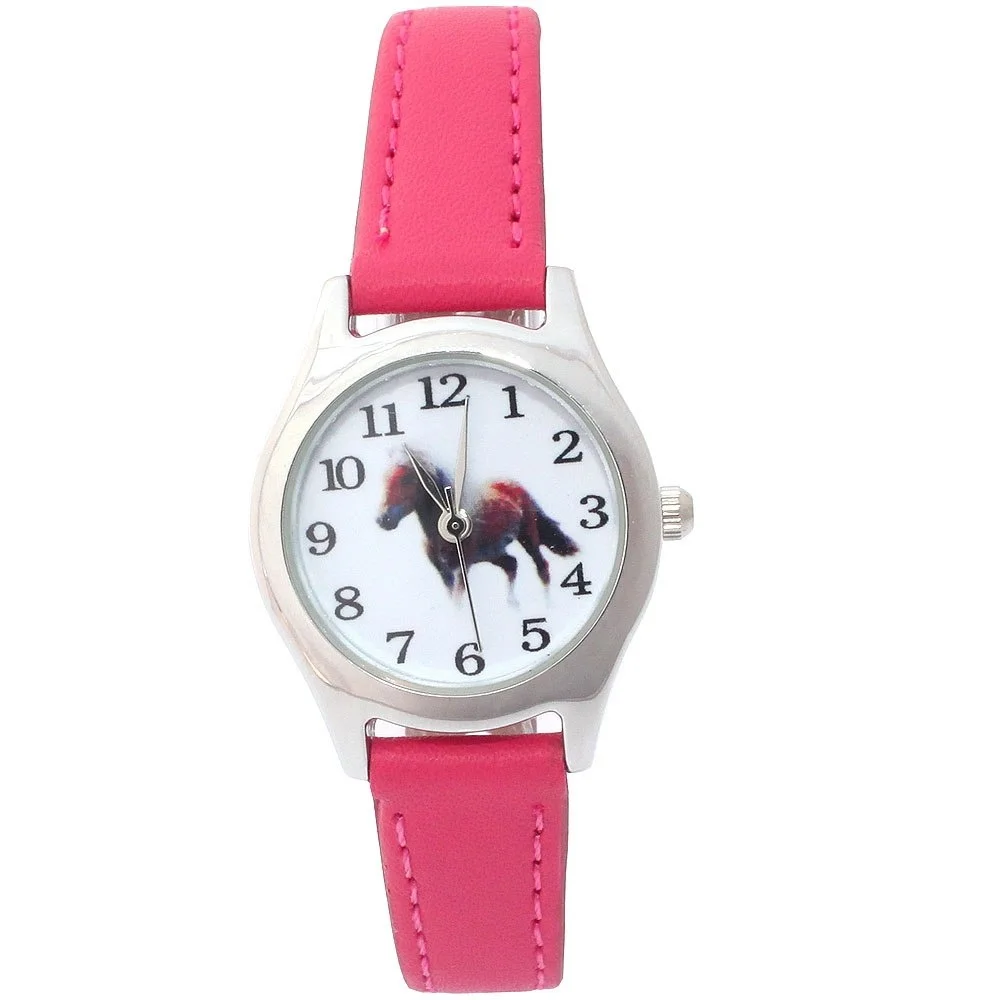 Cute Girl Ladies Watch Kids Watches Horse Leather Quartz Student Kids Animal Cartoon Children Wristwatch 9Colors 3