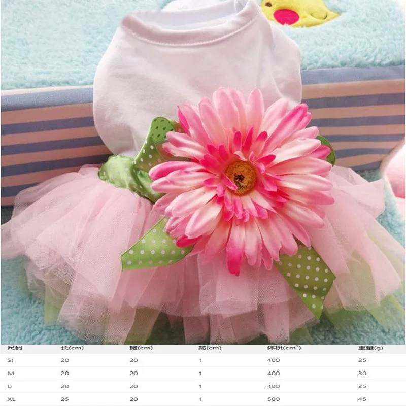 Cute Pet Dog Sunflower Princess Dress Spring Summer Teddy Chihuahua Dog Outfit Pink Lace Design Puppy Accessories