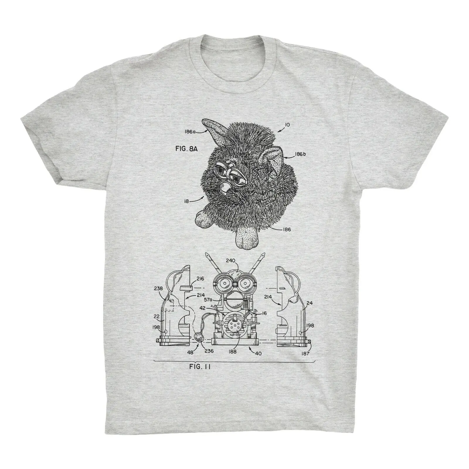 Furby Patent T Shirt 100 Cotone Furby Tshirt Comodo Su Nero Bianco O Grigio Nuovo