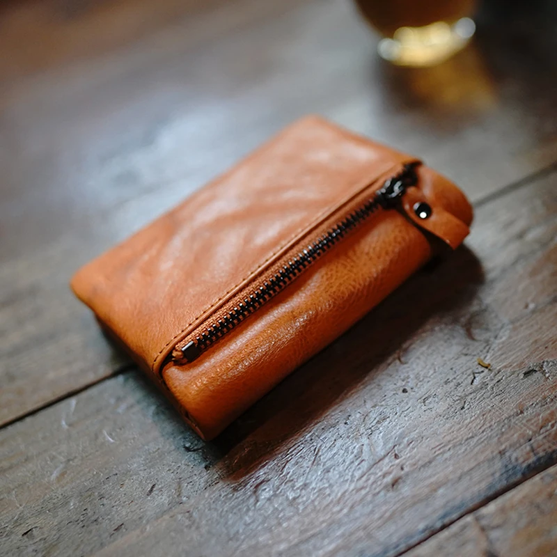 

AETOO Crinkling plant tanned top layer cowhide simple practical soft multi-slot leather pocket short purse casual money holder