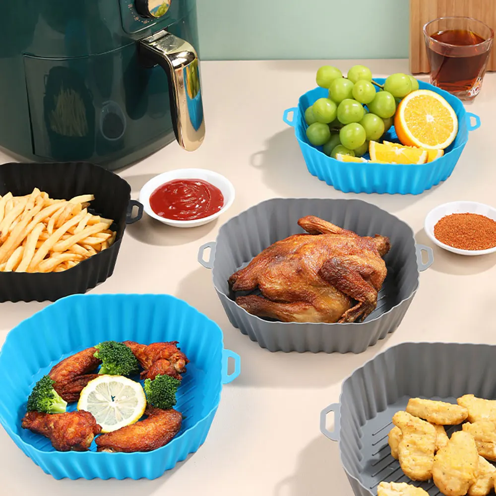 Silicone Air Fryer Oven Baking Tray Fried Chicken Basket Mat Silicone Pot Round Square Replacement Grill Pan Accessories