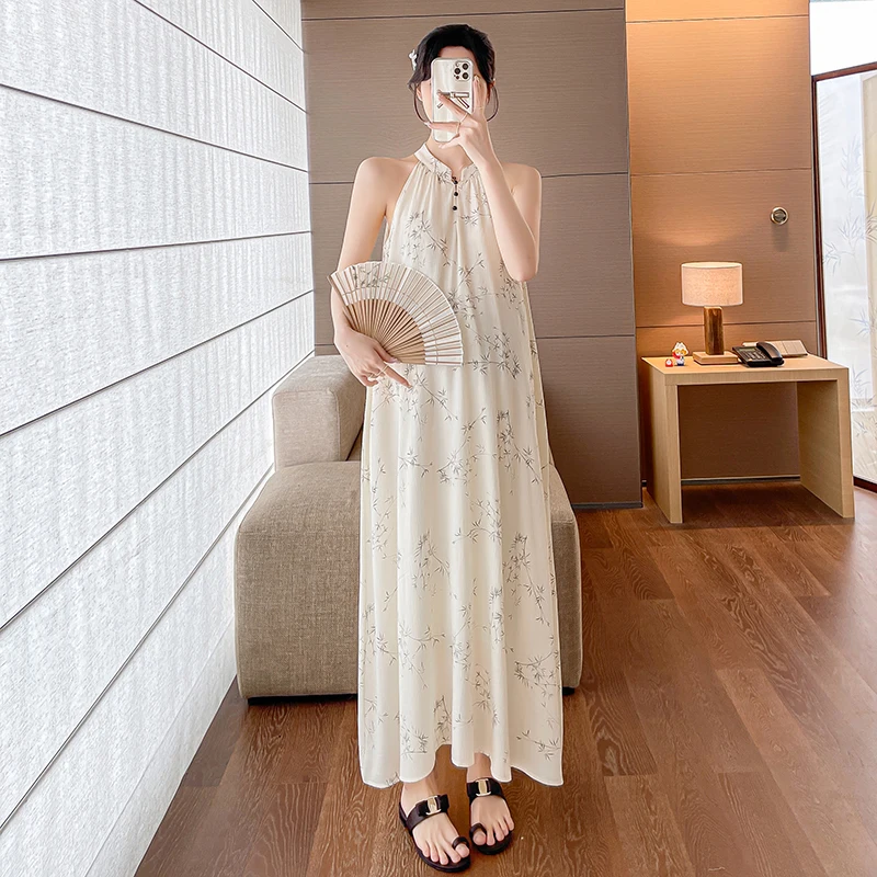 2025 Summer Chinese Style Plus Size Women Dress Sleeveless Floral Dress Fashion Maternity Long Loose Strap Dress Holiday Clothes 4 2025 Summer Chinese Style Plus Size Women Dress Sleeveless Floral Dress Fashion Maternity Long Loose Strap Dress Holiday Clothes - Image 4