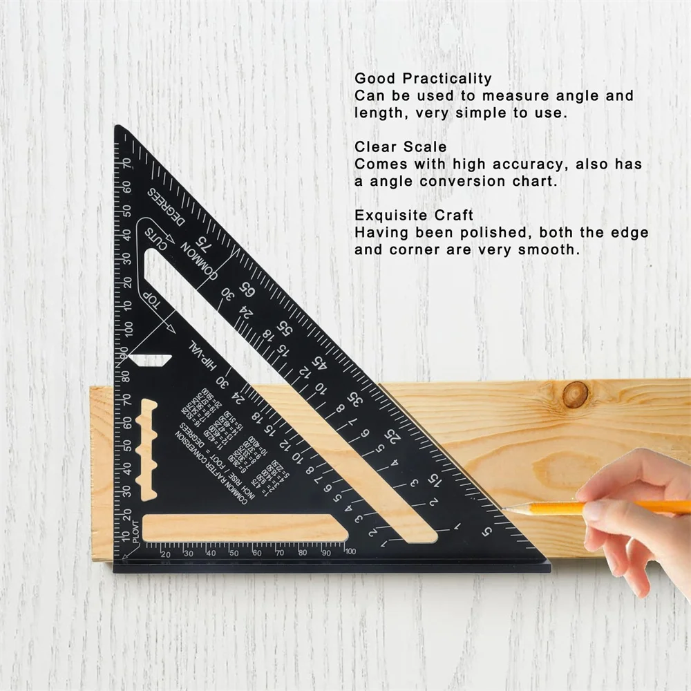 New 7Inch Triangle Ruler Measurement Tool Aluminium Alloy Carpenter Tools Inch Metric Angle Ruler Speed Square Woodworking Tools