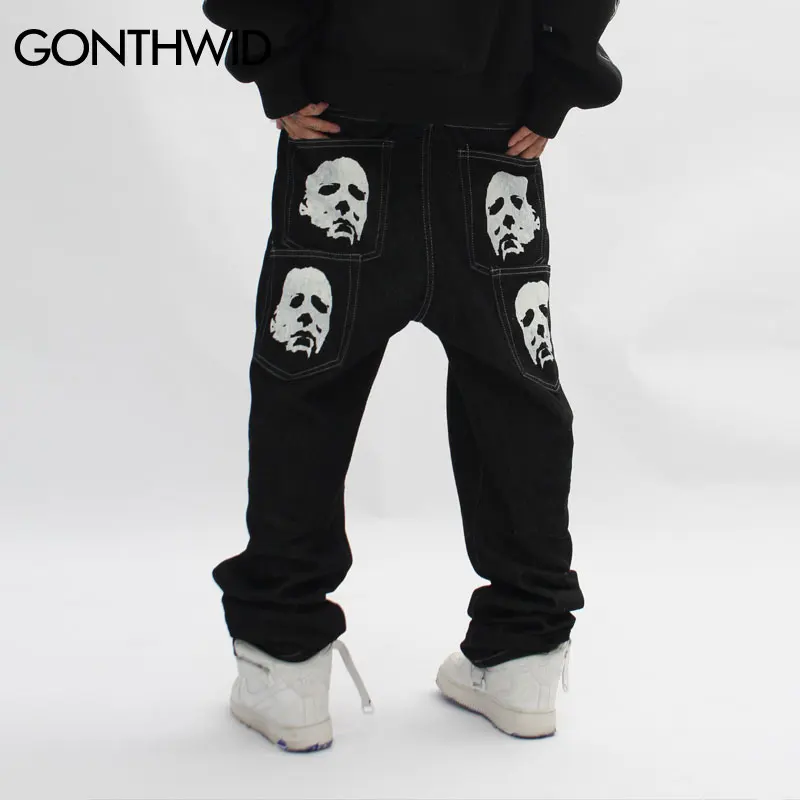 Tanio Hip-hopowe gotyckie spodnie dżinsowe Streetwear
