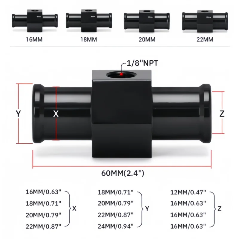 블랙 워터 온도 게이지 라디에이터 온도계 워터 온도 조인트 파이프 센서 18MM 20MM 22MM 24MM 호스 어댑터