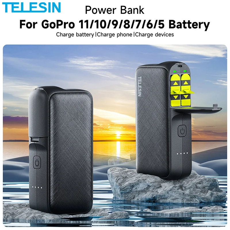 Telesin 10000mah Poderoso Banco de Potência para Gopro11 Herói 11 10 para Gopro Carga Rápida Bateria Externa Portátil Powerbank