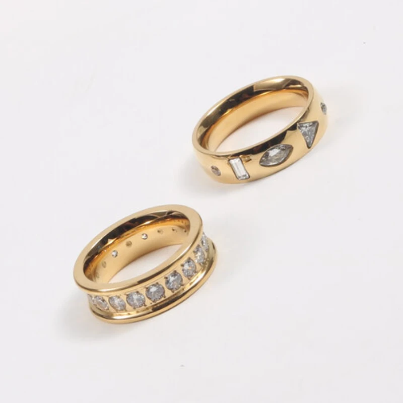 High End PVD Waterproof Retro Shinny Zircon Ring for Women Girl Stainless Steel Ring Wedding Jewelry 3