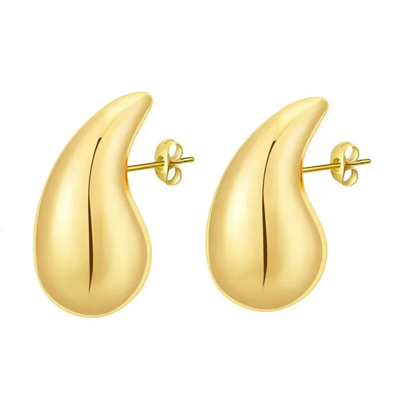 Trendy Plate Gold Color Chunky Waterdrop Dupes Drop Earrings for Women Personality Glossy Teardrop Earring Jewelry Gift