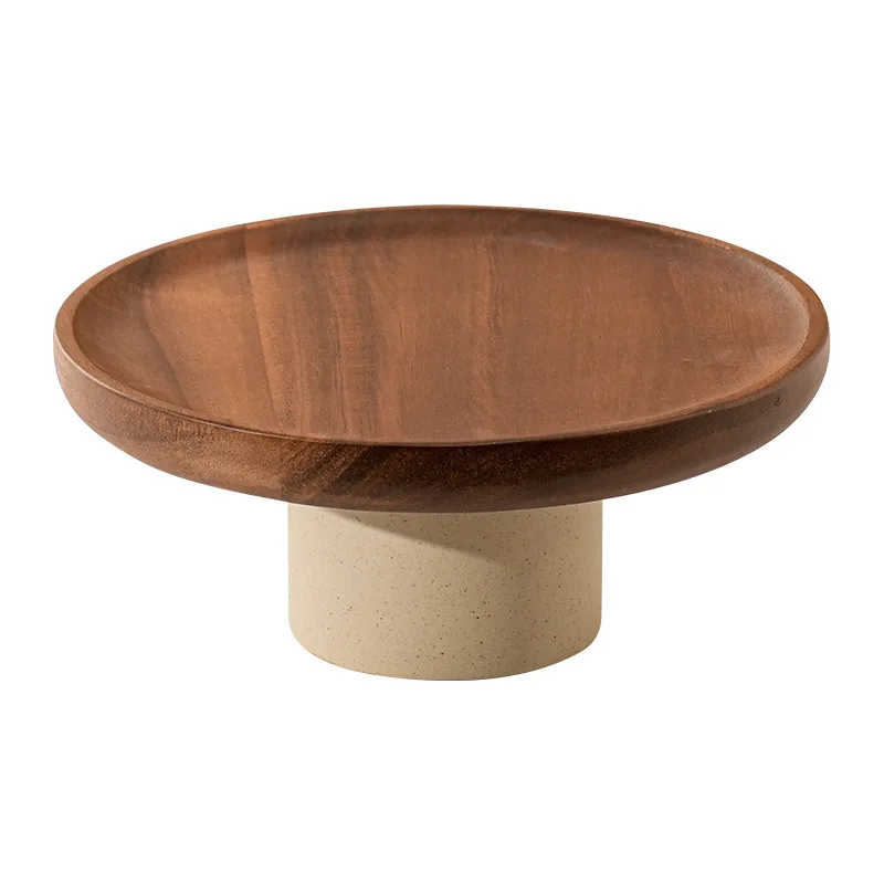 Acacia Wood Cake Tray with Clay Base for Living Room Decoration
