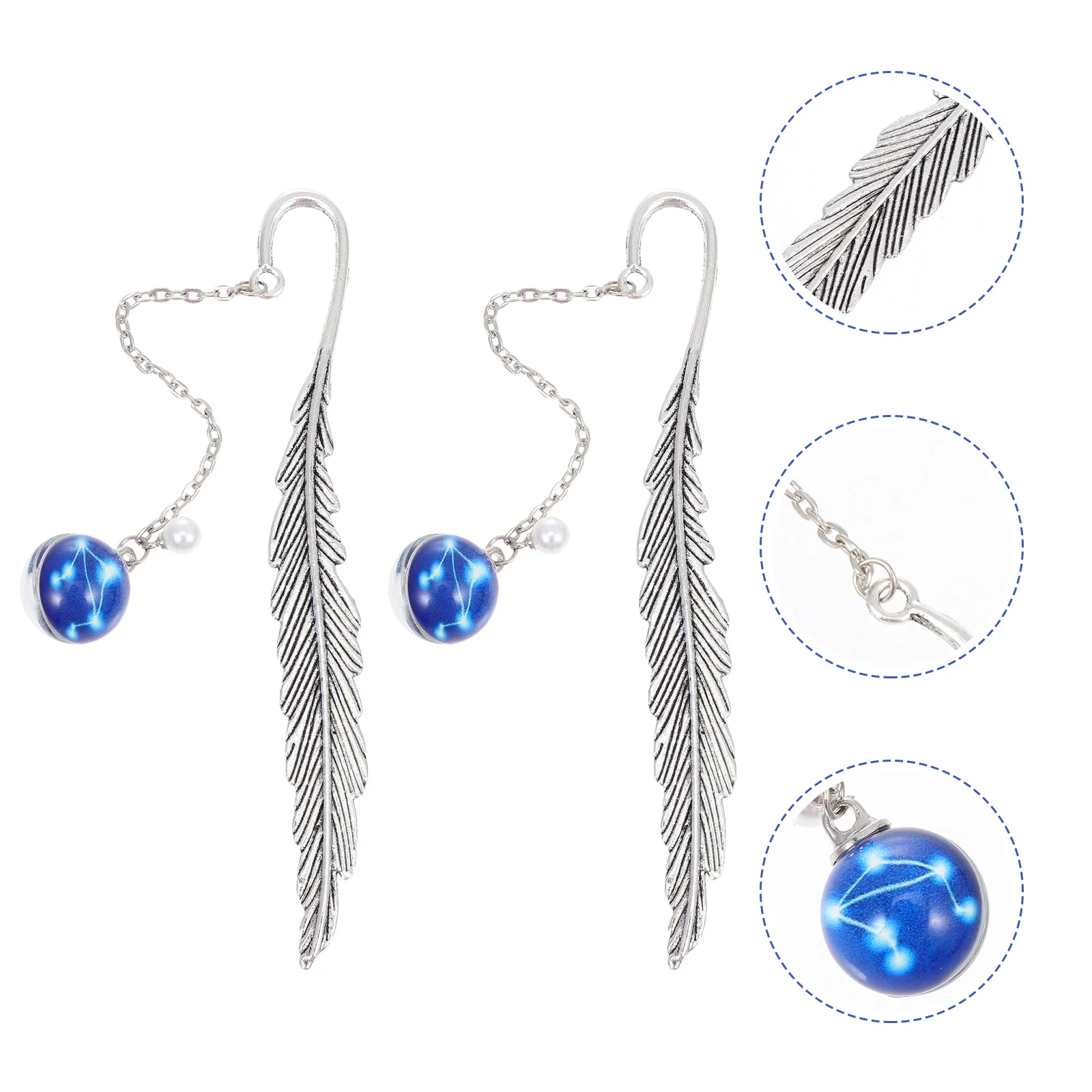 

2 Pcs Bookmark The Gift Metal Delicate Bookmarks Unique Luminous Page-marker Natural Stone Gifts Retro Style Cool for Women