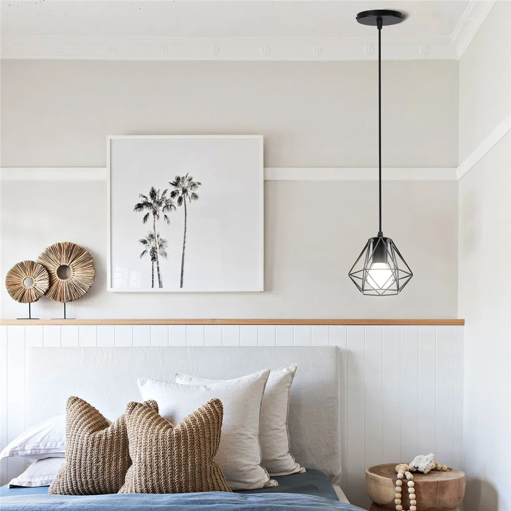 E27モダンな工業用鉄ケージシーリングライト,ロフト用ピラミッド型