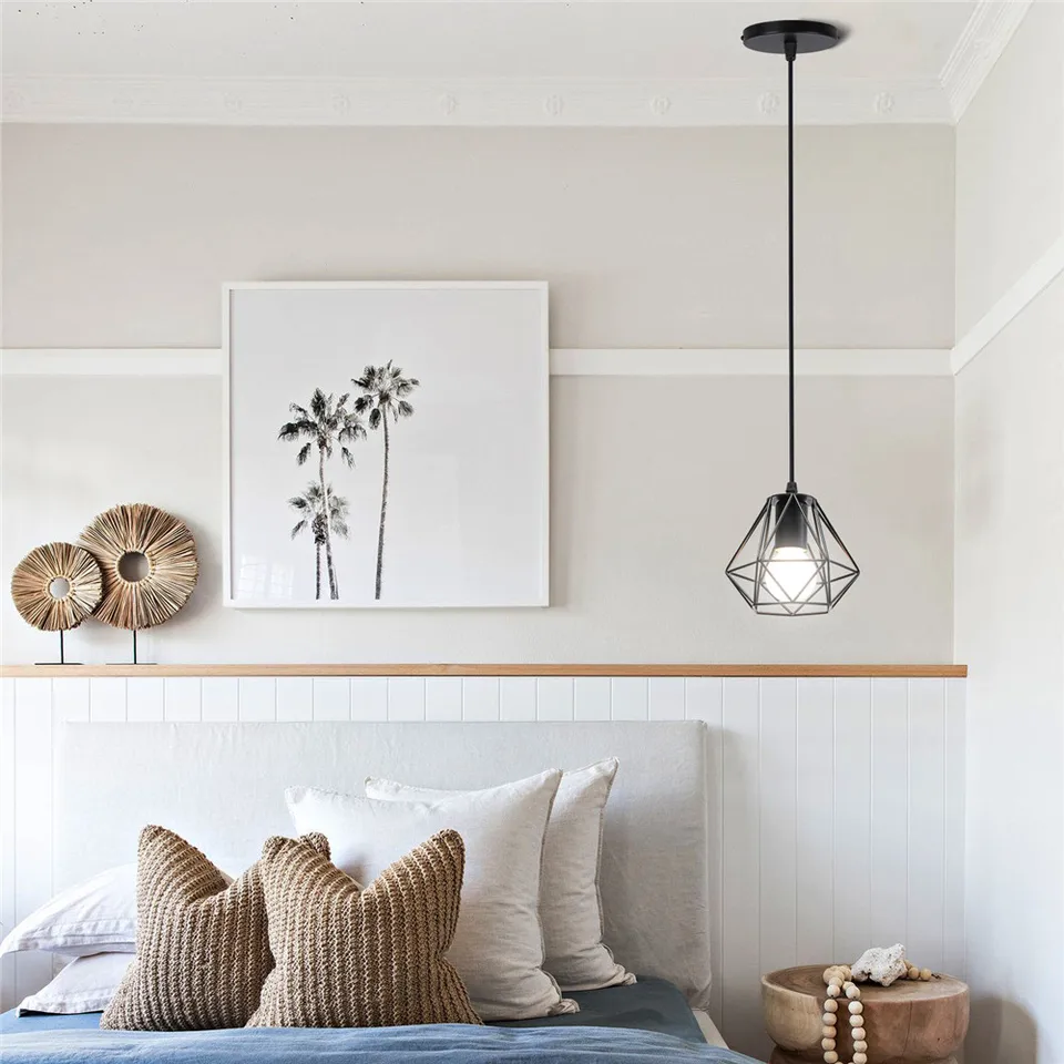 E27モダンな工業用鉄ケージシーリングライト,ロフト用ピラミッド型