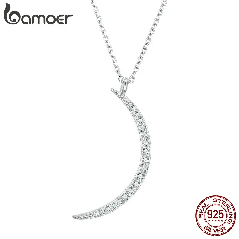 Bamoer 925 Sterling Silver Crescent Moon Pendant Necklace for Women ...