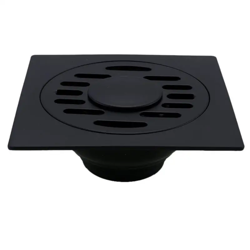 

Black Bathroom Square Shower Drain Stainless Steel Floor Drain Trap Waste Grate Round Cover Hair Strainer