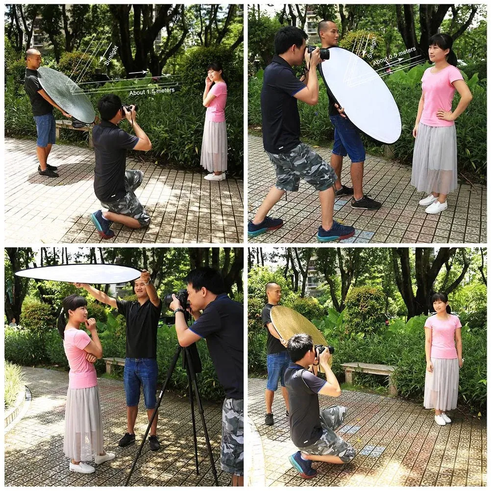 2 in 1 나일론 사진 반사판 접이식 원형 사진 비디오 반사판 휴대용 접이식 조명 디스크 사진 액세서리
