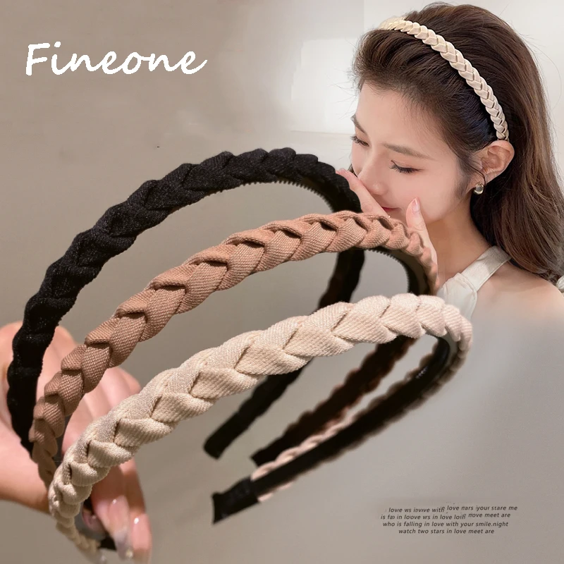 

2023 Simple Thin Braided Hairbands Women Solid Color Non-slip Headbands Handmade Fabric Hair Hoop Fashion Bezel Hair Accessories