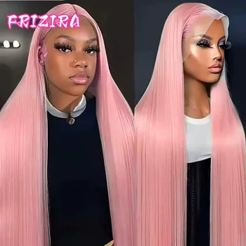 250% Density Light Pink Bone Straight Pink Human Hair Wig 30 Inch 13x6 HD Transparent Lace Frontal Wigs Real Human Hair 1